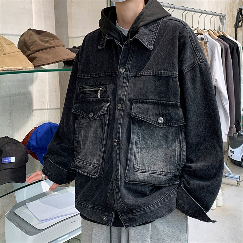 牛仔外套男韩版潮流大口袋高街帅气2023春秋新款ins夹克W4601-P65，男装大码男装，星座412-2