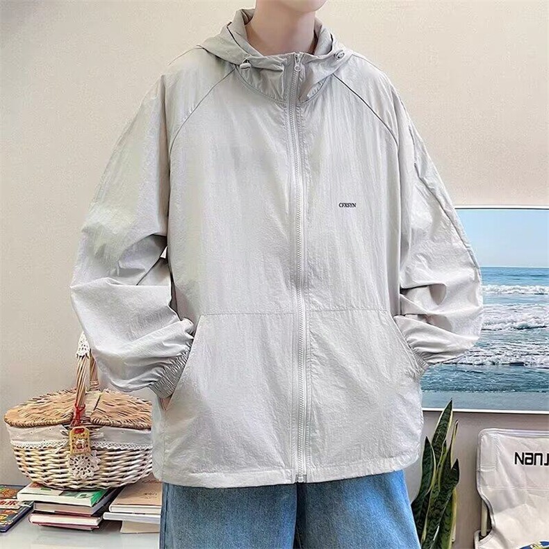 夏季新款连帽防晒衣ins港风宽松透气长袖拉链防晒服外套W28/P32图片