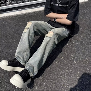 高街夏季水洗做旧破洞牛仔裤男ins宽松直筒裤 NG37图片