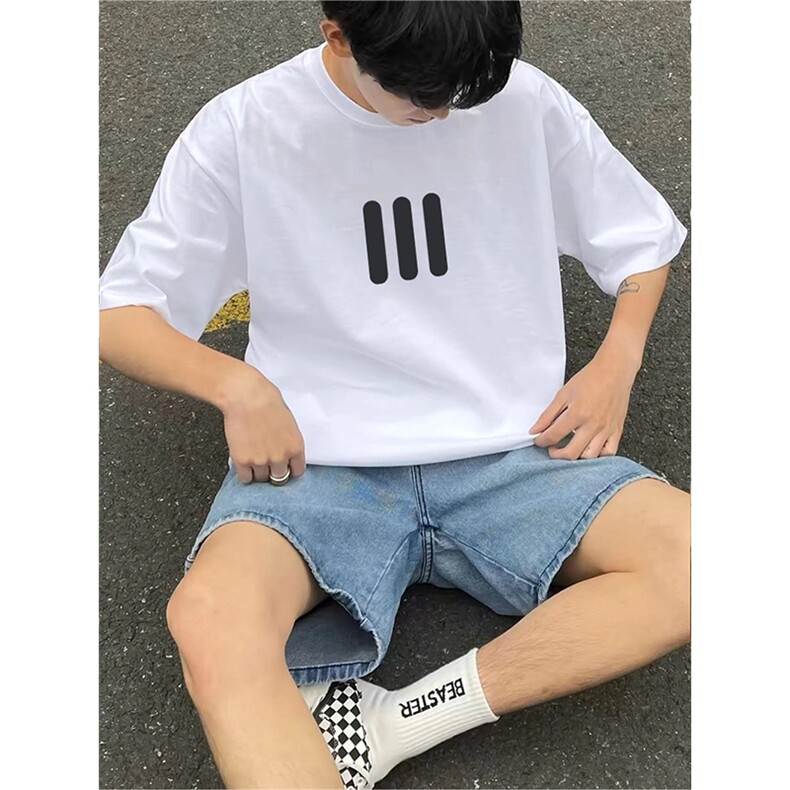 抖音得物供货210克现货宽松纯棉美式潮牌印花落肩袖纯棉T恤AT2120,男装T恤,电商A443