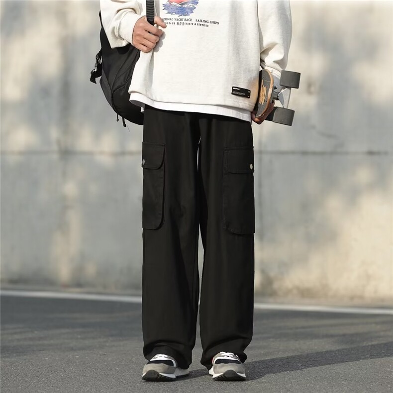 工装裤男秋季新款潮牌宽松阔腿休闲裤高街口袋直筒裤子K4518-P46,男装休闲裤,星座412-3