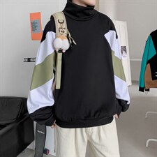 秋冬卫衣男宽松港风高圆领套头上衣潮流拼色长袖外套W1766-P35，男装卫衣，星座512-4