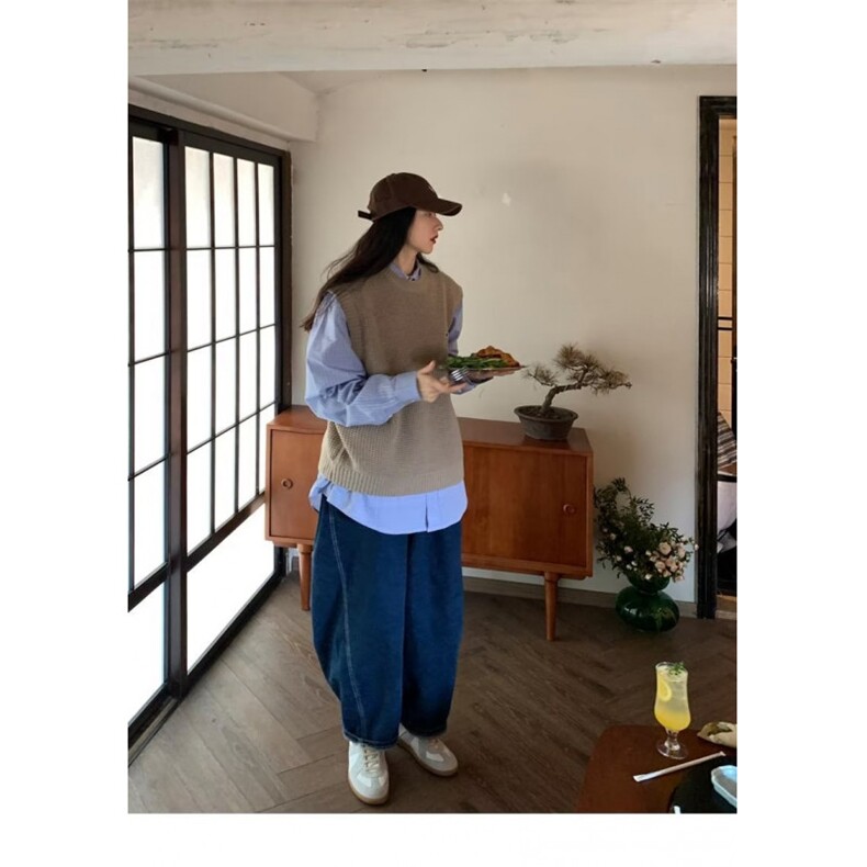 日系复古菠萝纹针织背心男女ins秋季宽松潮流情侣无袖马甲毛线衣,男装背心/马甲,星座506A