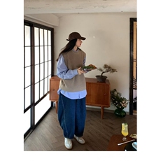 日系复古菠萝纹针织背心男女ins秋季宽松潮流情侣无袖马甲毛线衣，男装背心/马甲，星座506A