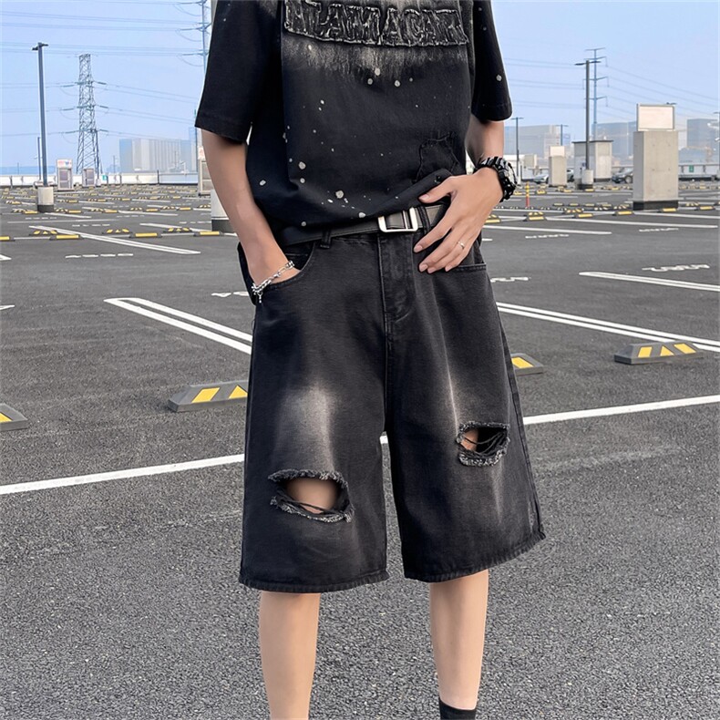 2024夏款男短裤破洞牛仔裤渐变色直筒宽松五分裤D710P38,男装牛仔裤,星座1013-1