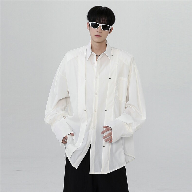 选货美式褶皱简约垫肩衬衫男立体纯色休闲衫CS27-P68,男装衬衫,电商C307