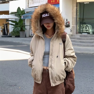 复古毛领连帽棉服女冬季设计感加厚保暖派克服棉衣外套2025新款图片