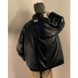 2026新款美式PU皮棉衣冬季加厚棉服潮牌机车外套ins男 D233 P128图片