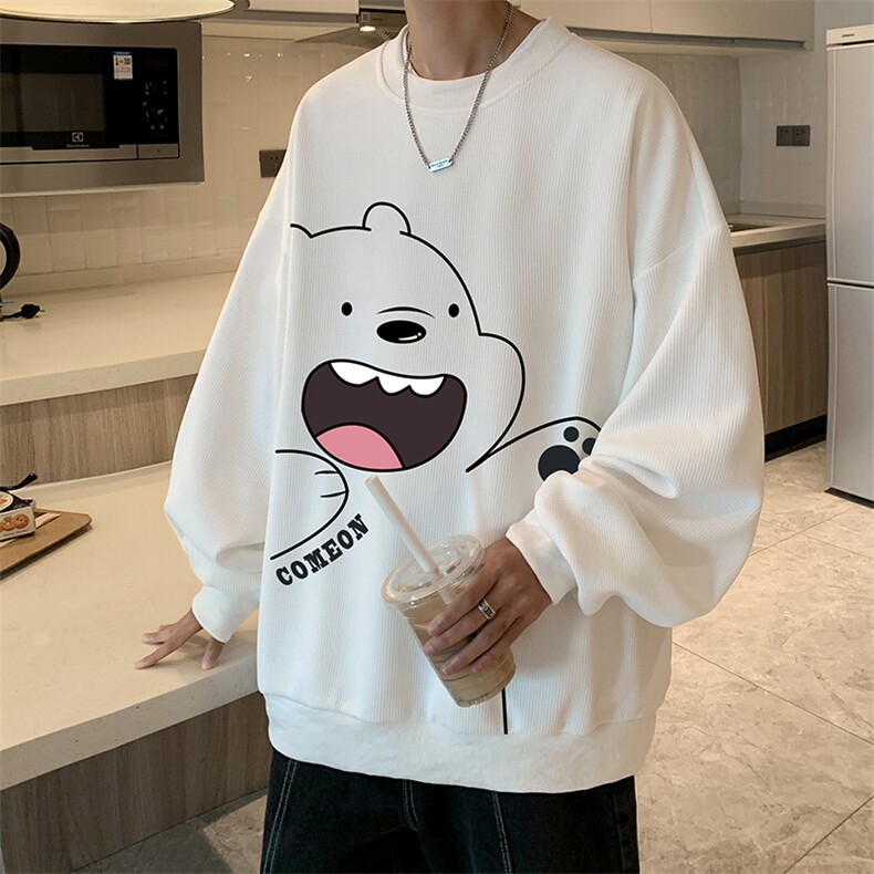 华夫格卫衣圆领卫衣男大码长袖t恤男外套 HW76131-P30加绒款-P40图片