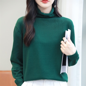 纯棉线高领毛衣女纯色宽松保暖内搭上衣全棉弹力长袖打底针织衫新图片