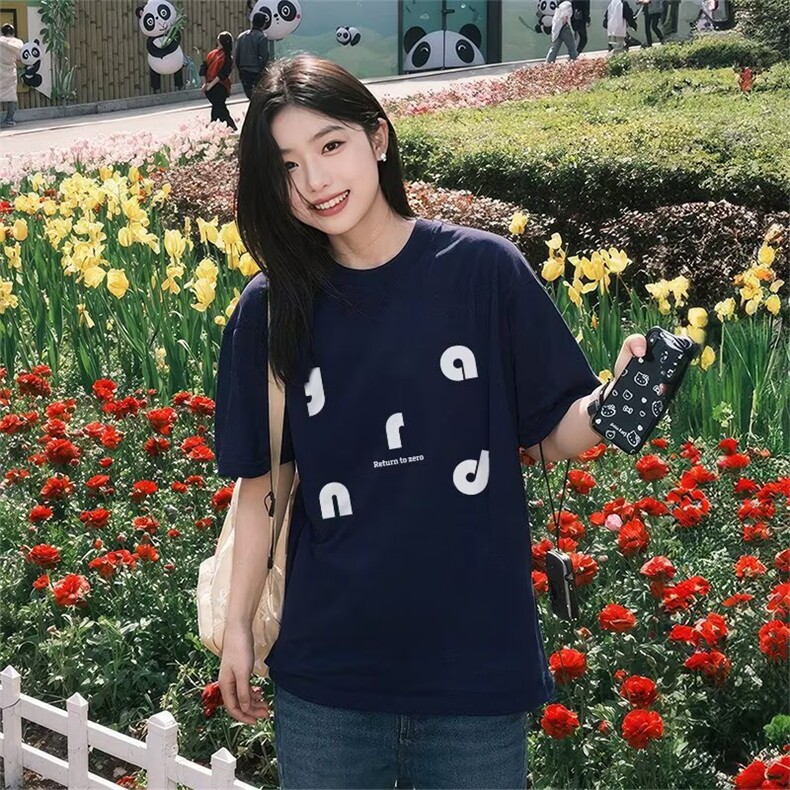 美式短袖女生印花T恤夏季2025新款t恤复古半袖宽松百搭上衣,男装T恤,星座1210-1