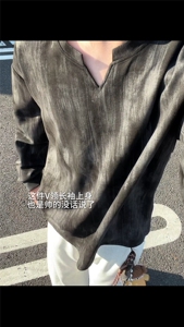 XZ809A/SYR27/P30/控48 扎染麂皮绒V领长袖T恤卫衣图片