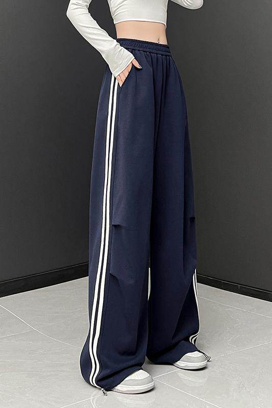 嘻哈街舞卫裤女25春夏高腰垂感显瘦抽绳直筒运动拖地裤阔腿裤,女装休闲裤,梦白服饰厂