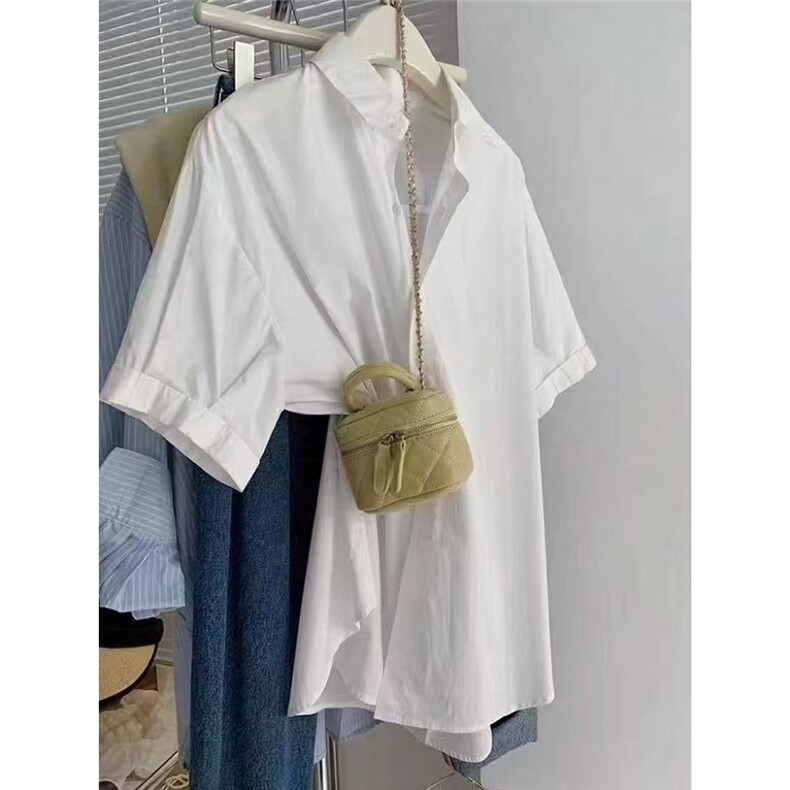 纯棉polo领短袖衬衫女夏季新款设计感小众法式叠穿复古小个子上衣,男装T恤,星座506A