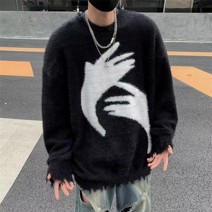 潮美式抽象圆领毛衣男女秋冬季慵懒风针织衫 MY245 P53图片