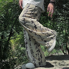 春夏现货！新款新中式书法汉字印花透气抽绳垂感男裤ZK02-P50，男装休闲裤，电商A021