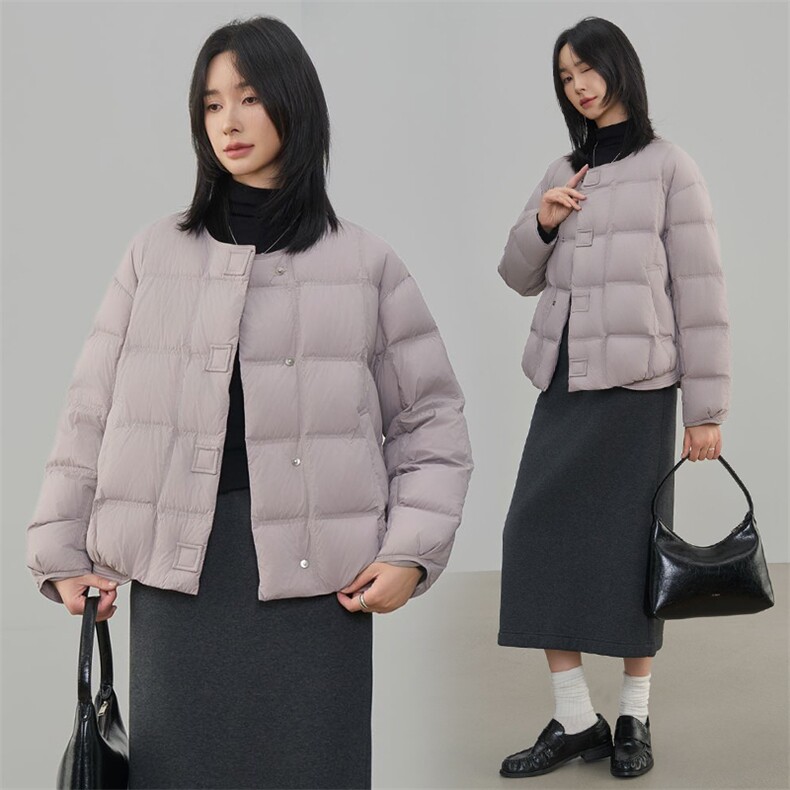 现货2025年新款90白鸭绒休闲圆领时尚羽绒服女,女装羽绒服,阳光伊恋