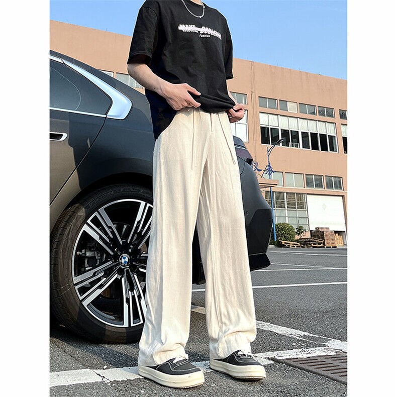 A1788059新款夏季薄款透气耐磨男直筒长裤麻休闲宽松垂感阔腿裤,男装休闲裤,电商A178