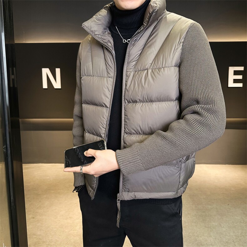 90绒-冬季新款潮流高级感针织袖羽绒服男外套25A-M-3XL-P245，男装羽绒服，电商B255