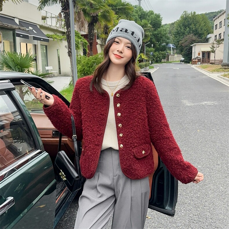安可拉红小香风外套女羊羔毛短款毛绒上衣2025新款皮毛一体仿皮草图片