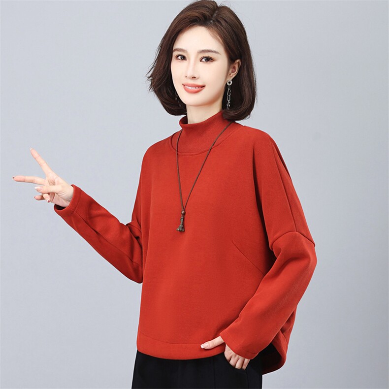 半高领加绒卫衣女2025秋冬新款时尚洋气中年妈妈大码加厚保暖上衣,女装卫衣/绒衫,璐依舞