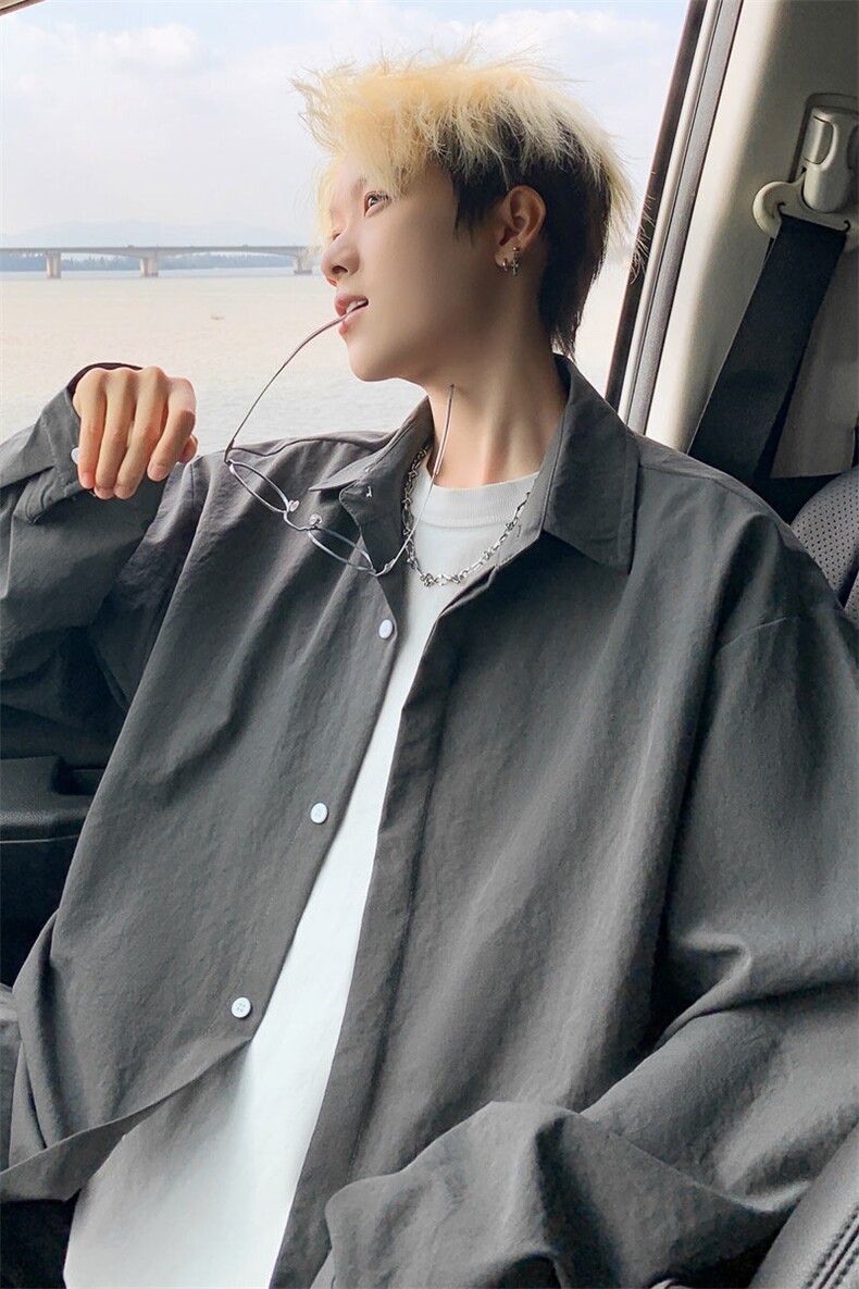 ！2025春季新款男士纯色长袖衬衣简约白衬衫CS06特P35,男装衬衫,电商B220