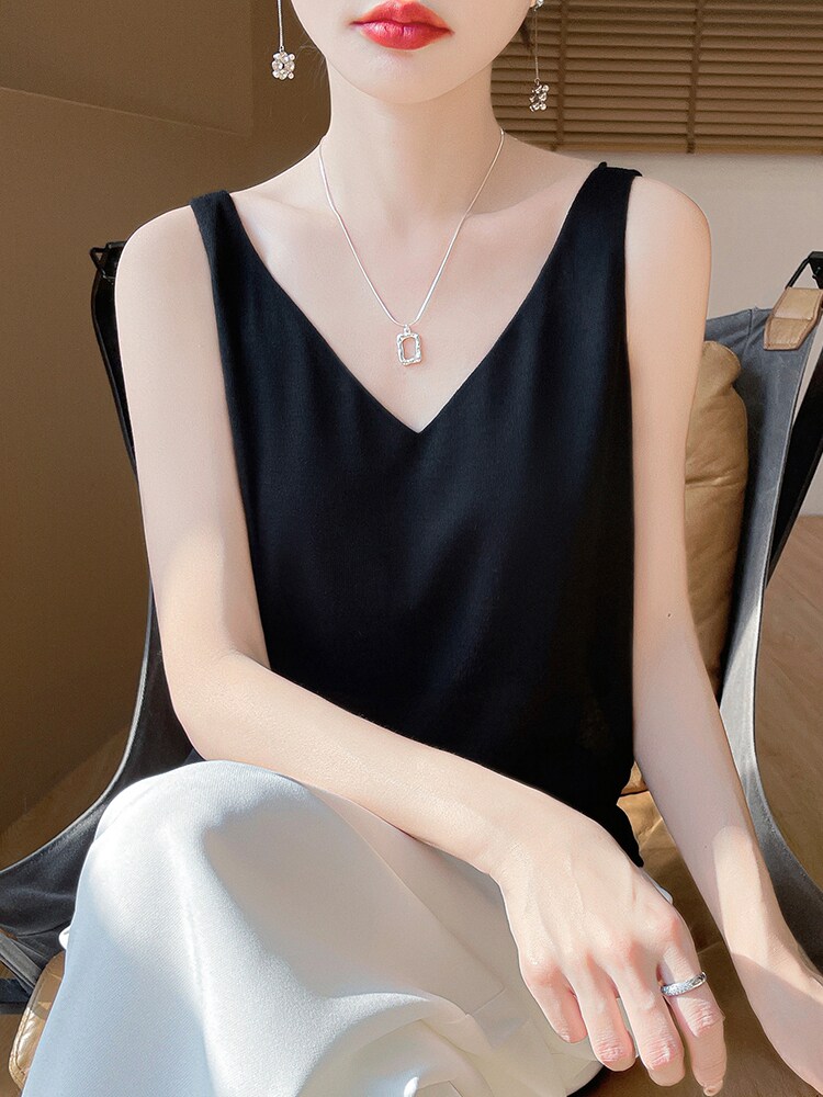 圆领新款针织吊带女无袖纯色背心简约百搭宽松套头,针织衫/毛衣,绒宛羊绒