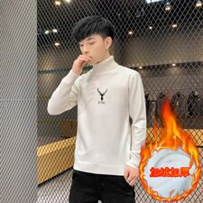 冬季可翻高领毛衣加厚保暖大码刺绣毛衫打底针织衫白M255加绒P43，男装针织衫/毛衣，星座1207