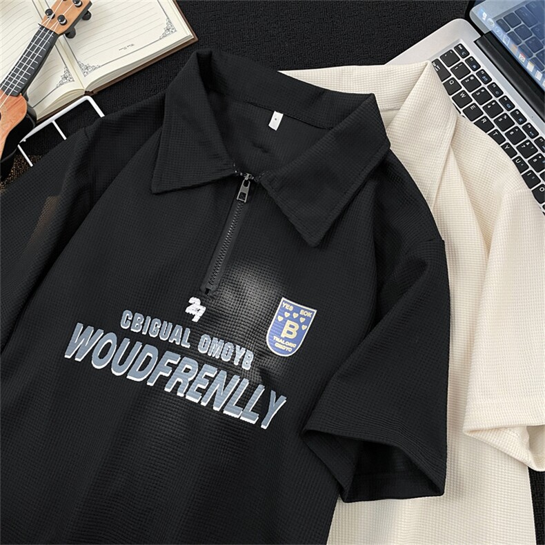 夏男短袖POLO衫华夫格字母印花五分袖T恤衫T200P35，男装Polo衫，星座1013-1