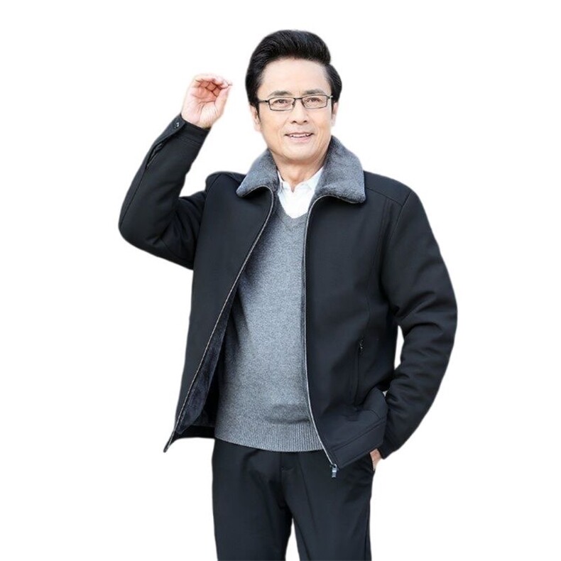 中老年人男装爸爸装冬季翻领商务休闲上衣厚款防寒爷爷外套夹克装,男装棉衣,星座1511