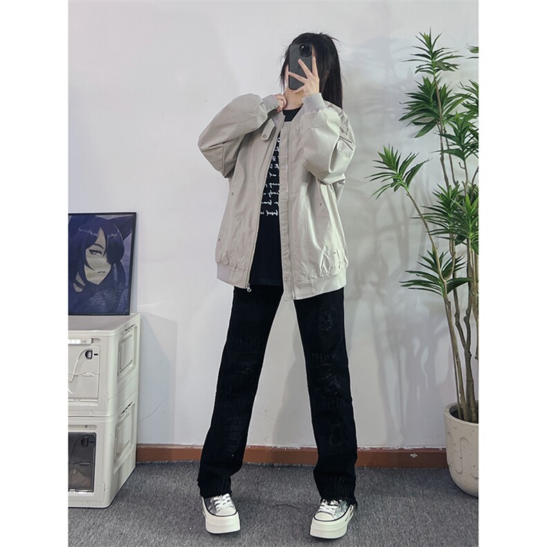 B221美式ins高街小众假破洞修身微喇牛仔裤LK22065-P65控88,男装牛仔裤,电商B221