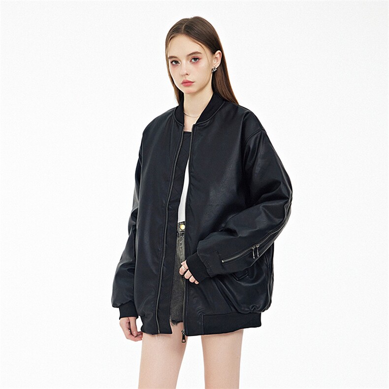 现货黑色PU皮棒球服外套秋冬棉服带帽可拆卸,男装棉衣,电商A105