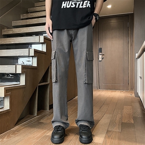 新款美式潮牌休闲工装裤男款宽松微喇裤图片
