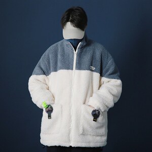 拼色羊羔毛棉服外套男潮流宽松棉衣男冬季加厚保暖男装MY208-p80，男装棉衣，星座1008-2