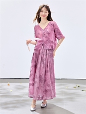 夏季新款现货！2026休闲风宽松版重工刺绣上衣+刺绣大摆半裙套装，女装套装/套裙，央宝儿
