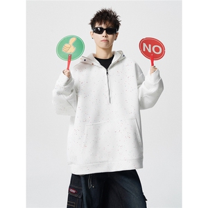 WY10181-特P55加绒特65重磅美式连帽大码卫衣半拉链外套男,超长格子西装外套怎么搭配图片