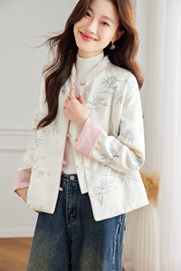 新中式浮雕刺绣竹叶提花外套女2025春季新款洋气两面可穿国风上衣图片
