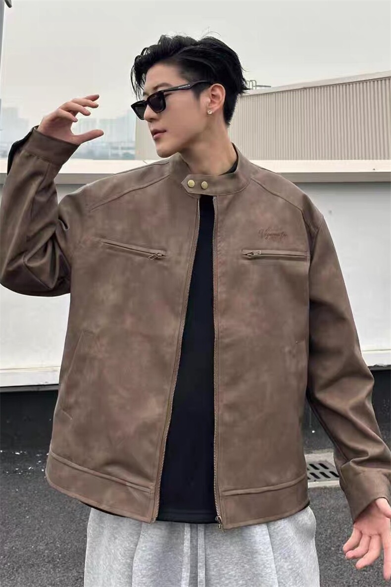 网图慎用PU皮衣外套立领机车服工装飞行员夹克XZ514-2-JK096-P90,男装夹克,星座514-2(原B239)