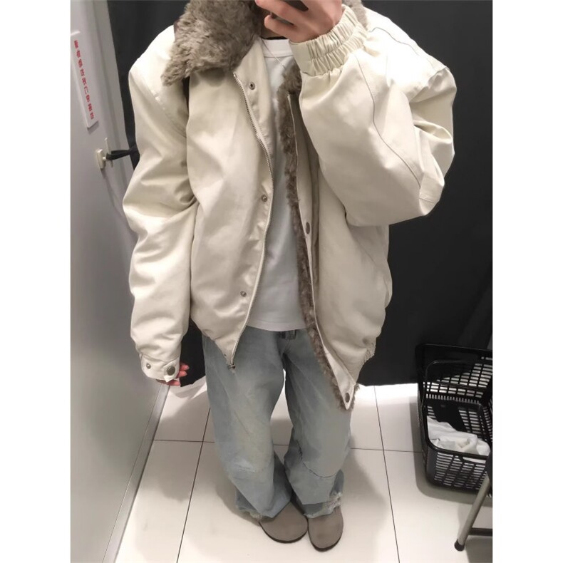 设计感老钱风新款冬季羊羔毛翻领保暖棉衣外套男女宽松棉服原宿,男装棉衣,星座506A