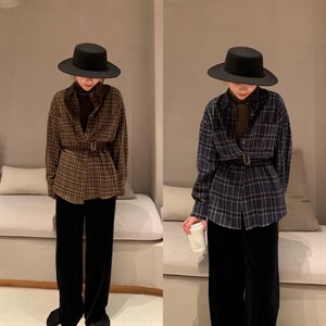 韩系百搭格子衬衫图片