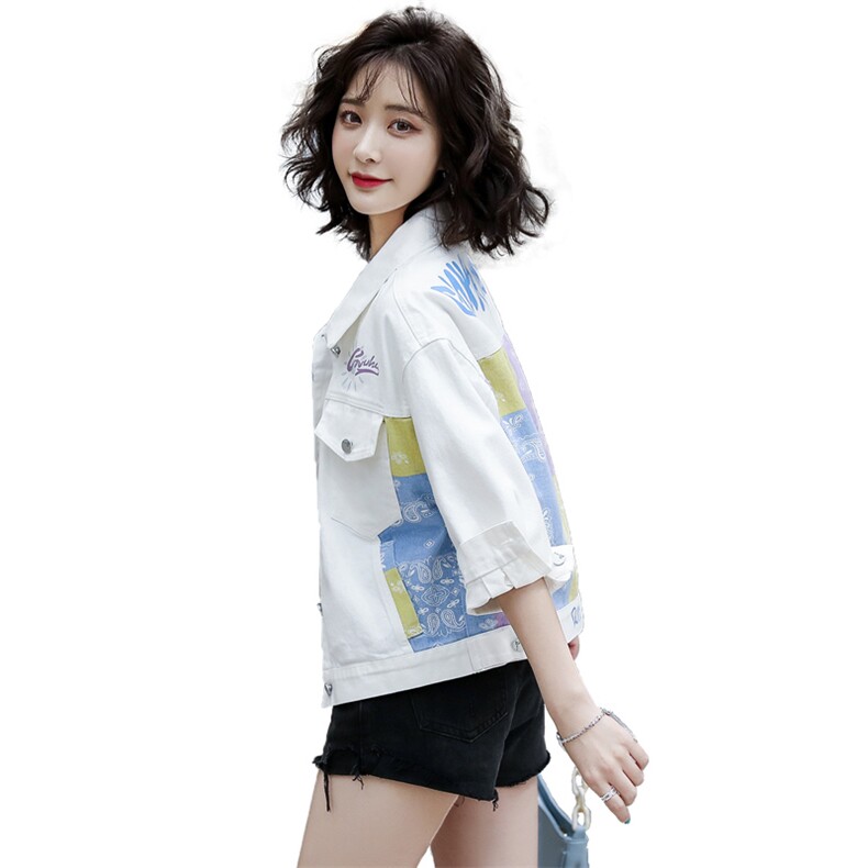 美式中袖爆款牛仔外套女2025春秋季新款韩版简约宽松时尚夹克上衣,女装牛仔外套,纯色衣恋