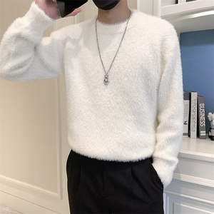 秋冬款新款男士小众慵懒风毛衣外套保暖套头银丝针织衫潮 S604图片