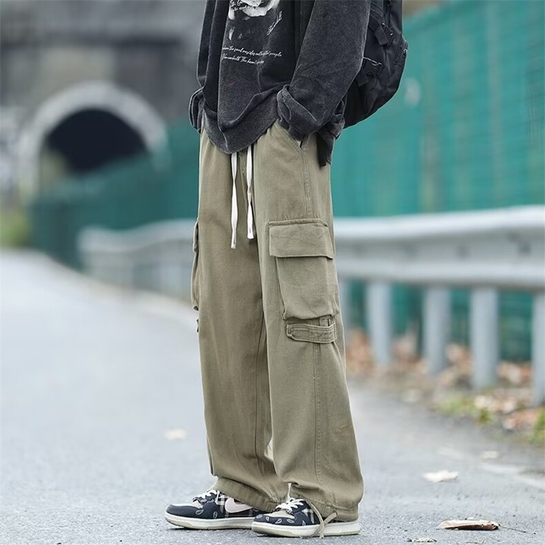 工装裤男秋冬时尚日系潮牌多口袋休闲裤子潮流直筒抽绳束脚裤K60图片