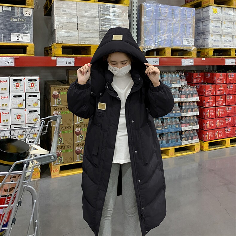 爆款过膝中长款红色连帽羽绒棉服女2024冬季新款加厚保暖韩系棉袄,女装棉衣/棉服,2C037