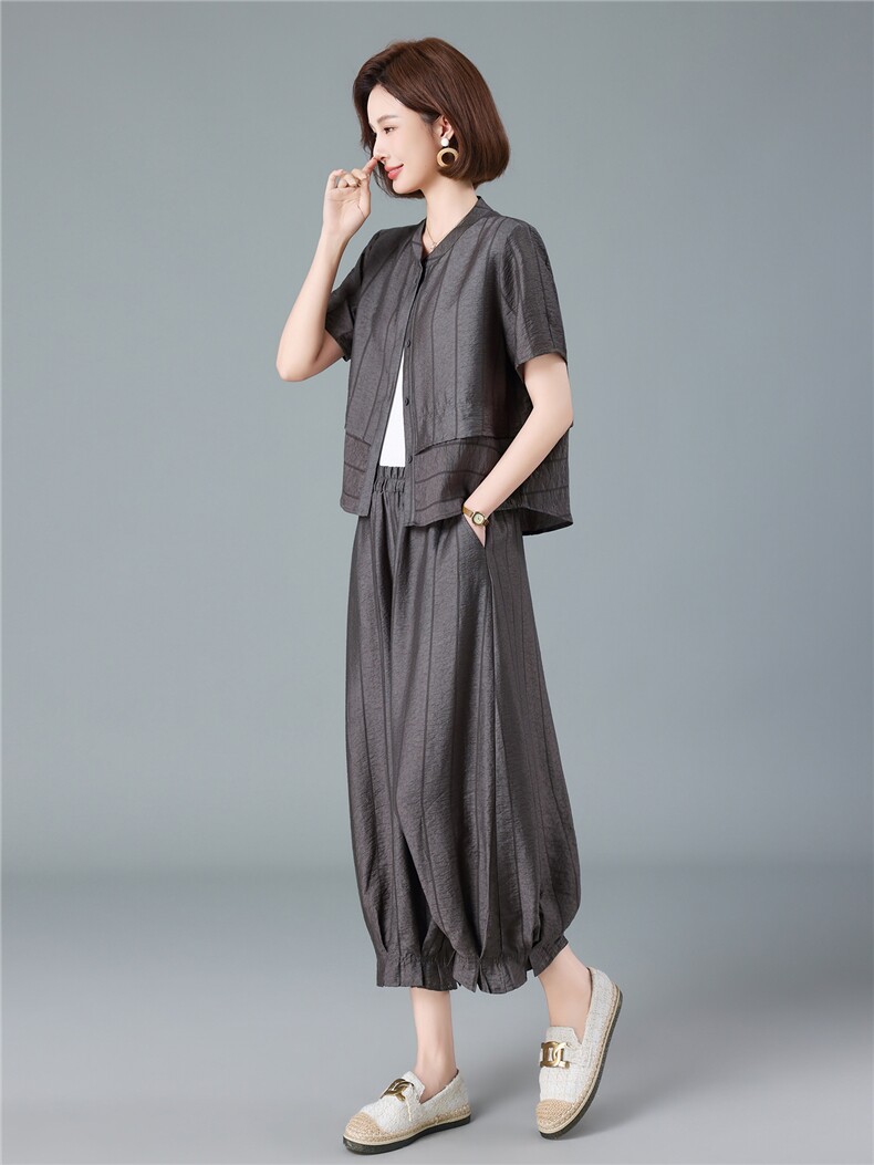 现货2026夏季新款宽松大码减龄莱赛尔衬衫灯笼裤两件套,女装套装/套裙,深水步