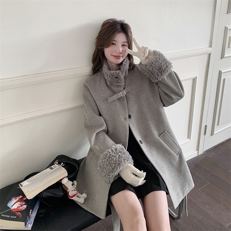 新款灰色高级感时尚毛呢内胆白鸭绒羽绒服5826-P235-K358,女装羽绒服,2C159