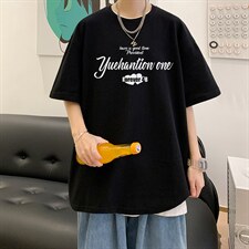 抖音供货、200克现货全棉印花宽松版型短袖T恤D223A-T22111-P20，男装T恤，电商019-1