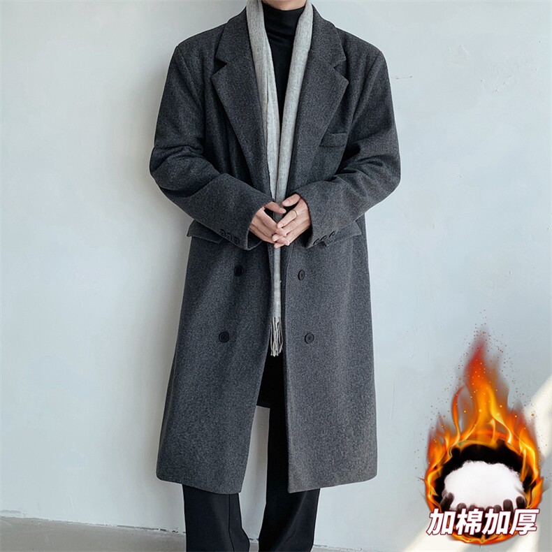 中长款毛呢大衣男加棉加厚外套高级感风衣JK0252-P98加棉110图片