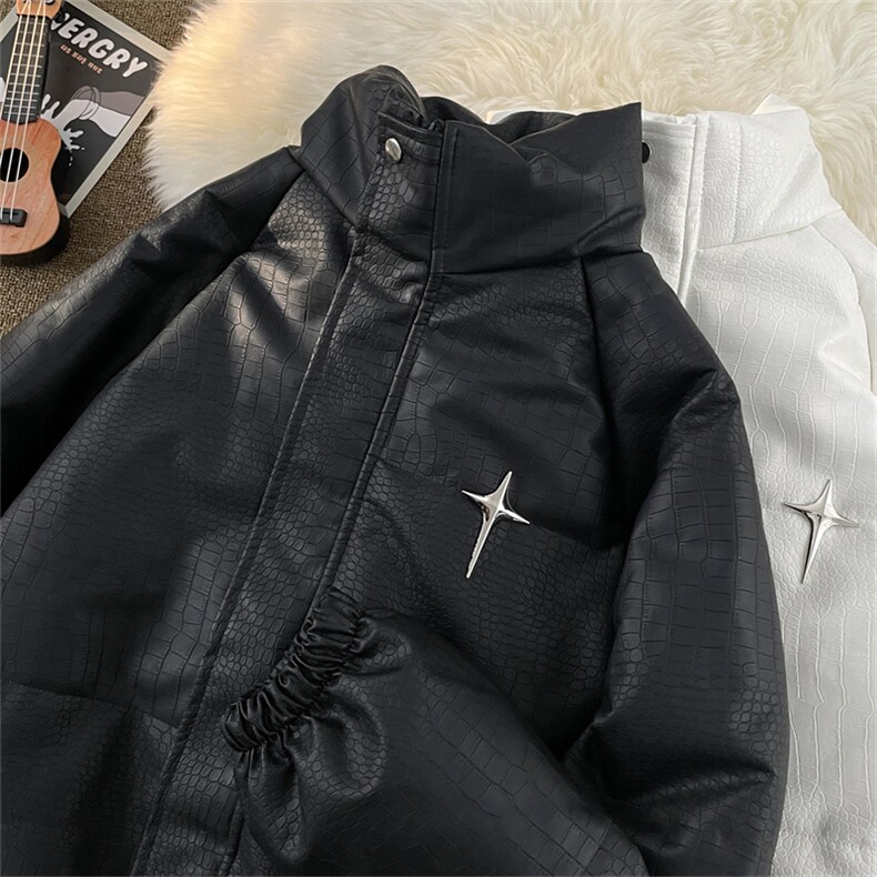 2024新款冬季潮牌加厚PU皮棉衣男高级感羽绒棉服外套W8049-P105,男装棉衣,星座512-4