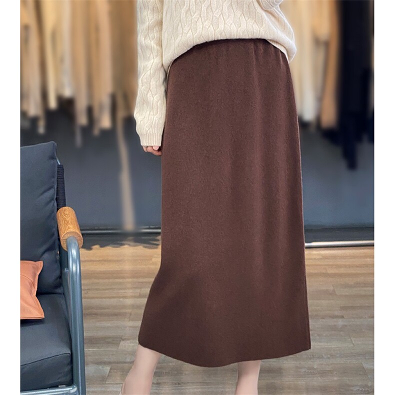 时尚百搭女士秋冬羊毛半身裙高腰显瘦A字裙优雅气质长裙，女装半身裙，暖思雅